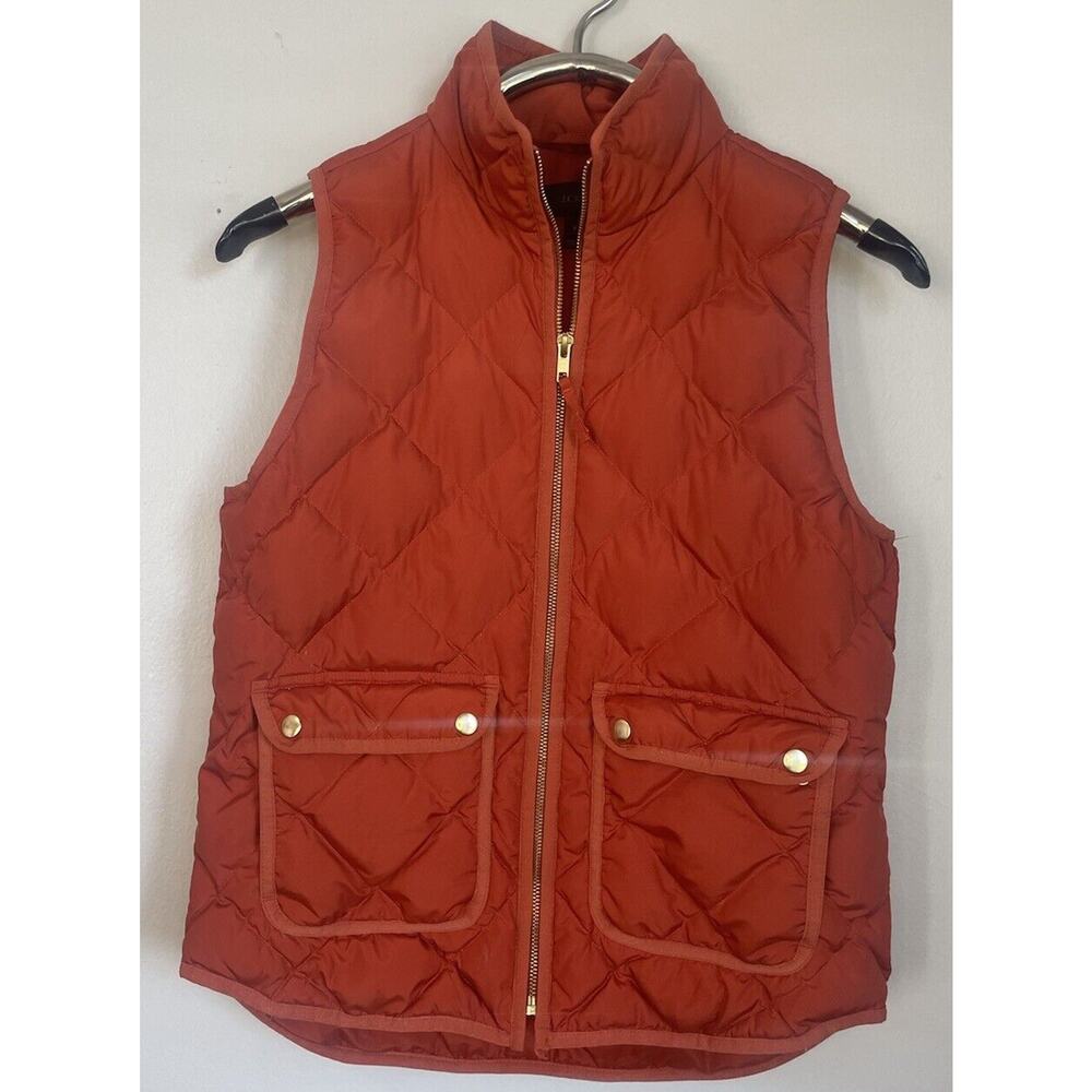 JCrew Excursion Quilted Puffer Down Vest Burnt Orange SZ Small Women Zip